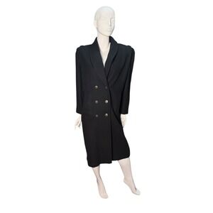 VTG JOFELD Black Double Breasted Wool Blend Coat Puff Shoulder Classic‎ USA